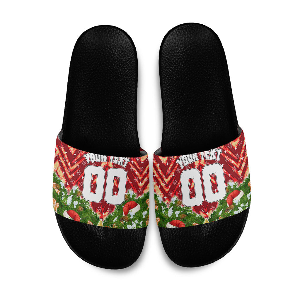 Personalised Dolphins Rugby Christmas Slide Sandals Santa Rugby Mascot - Pine Wreath Festive