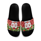 Personalised Dolphins Rugby Christmas Slide Sandals Santa Rugby Mascot - Pine Wreath Festive