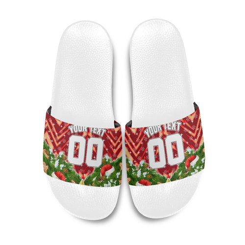 Personalised Dolphins Rugby Christmas Slide Sandals Santa Rugby Mascot - Pine Wreath Festive