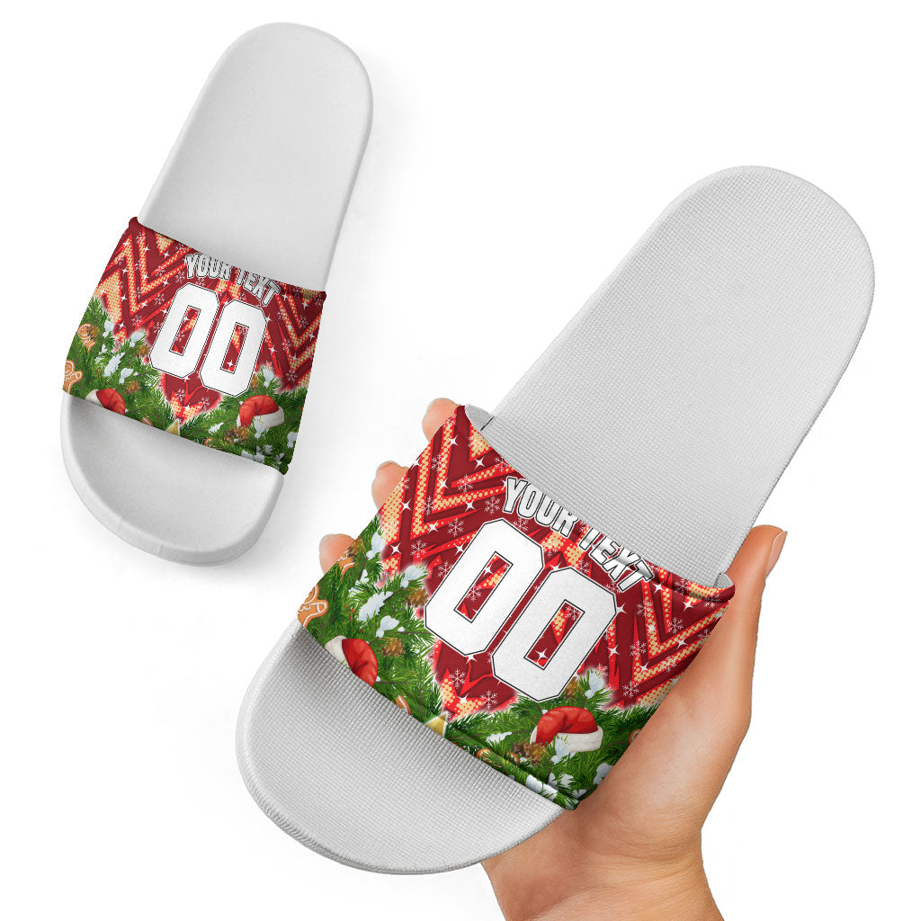 Personalised Dolphins Rugby Christmas Slide Sandals Santa Rugby Mascot - Pine Wreath Festive