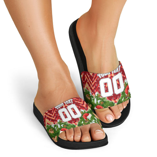 Personalised Dolphins Rugby Christmas Slide Sandals Santa Rugby Mascot - Pine Wreath Festive