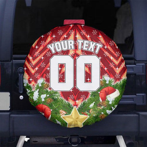 Personalised Dolphins Rugby Christmas Spare Tire Cover Santa Rugby Mascot - Pine Wreath Festive