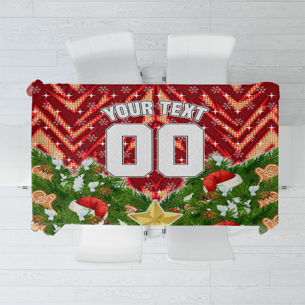 Personalised Dolphins Rugby Christmas Tablecloth Santa Rugby Mascot - Pine Wreath Festive