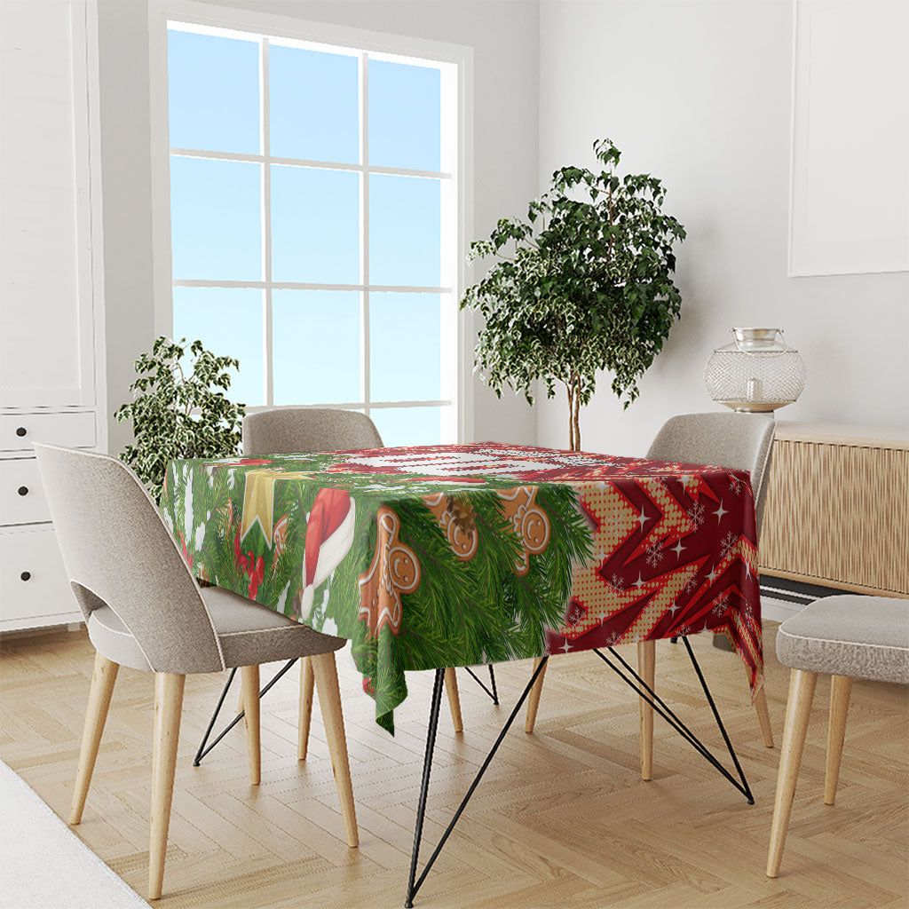 Personalised Dolphins Rugby Christmas Tablecloth Santa Rugby Mascot - Pine Wreath Festive
