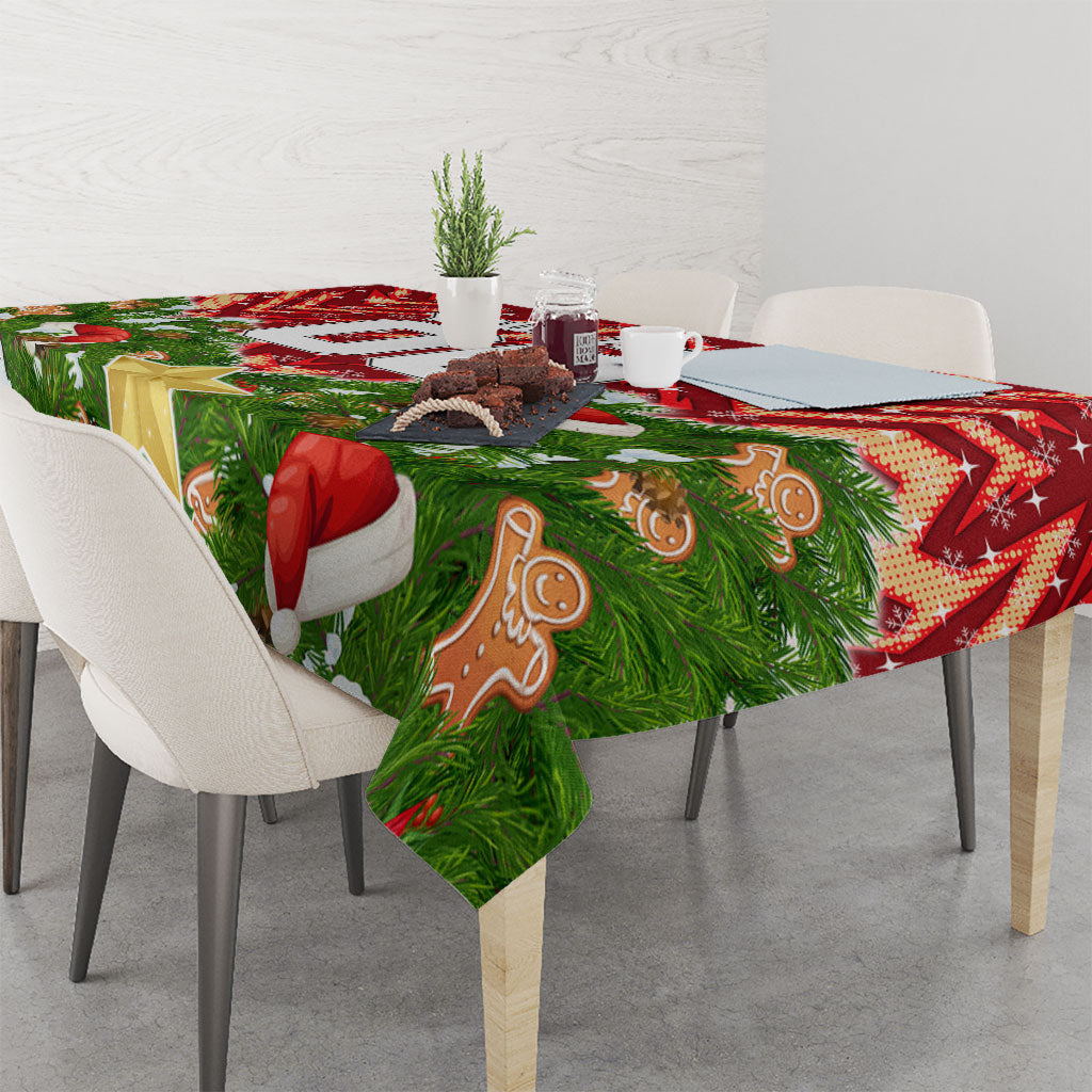 Personalised Dolphins Rugby Christmas Tablecloth Santa Rugby Mascot - Pine Wreath Festive