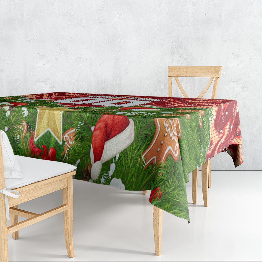 Personalised Dolphins Rugby Christmas Tablecloth Santa Rugby Mascot - Pine Wreath Festive