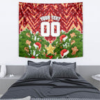 Personalised Dolphins Rugby Christmas Tapestry Santa Rugby Mascot - Pine Wreath Festive
