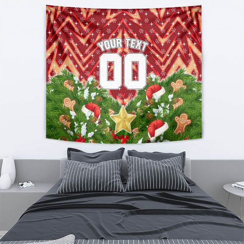 Personalised Dolphins Rugby Christmas Tapestry Santa Rugby Mascot - Pine Wreath Festive