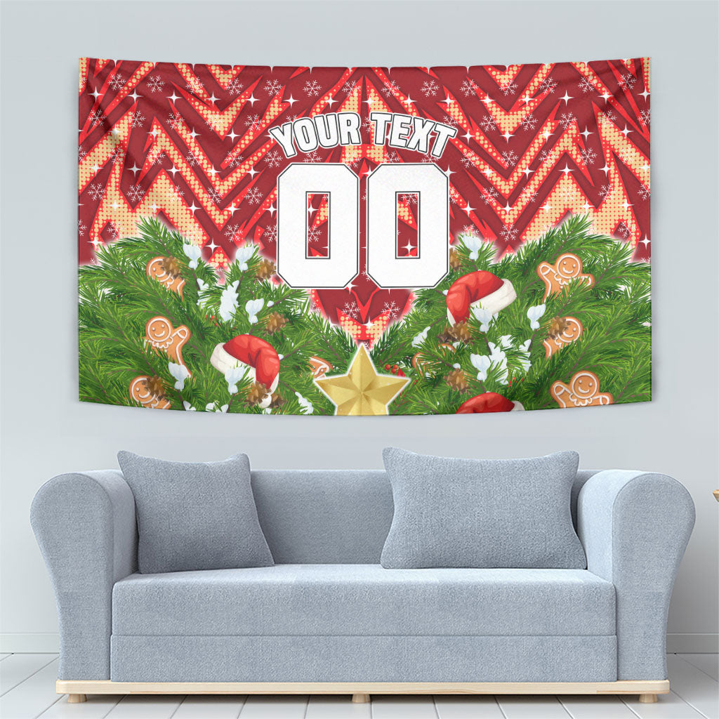 Personalised Dolphins Rugby Christmas Tapestry Santa Rugby Mascot - Pine Wreath Festive