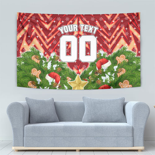 Personalised Dolphins Rugby Christmas Tapestry Santa Rugby Mascot - Pine Wreath Festive