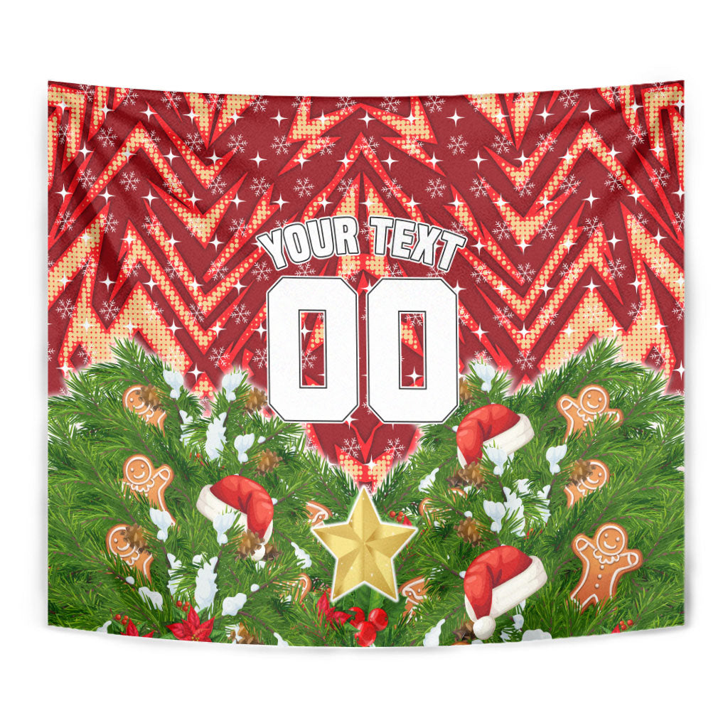 Personalised Dolphins Rugby Christmas Tapestry Santa Rugby Mascot - Pine Wreath Festive
