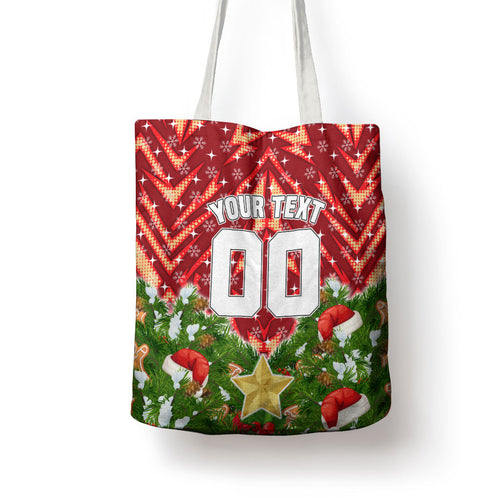 Personalised Dolphins Rugby Christmas Tote Bag Santa Rugby Mascot - Pine Wreath Festive