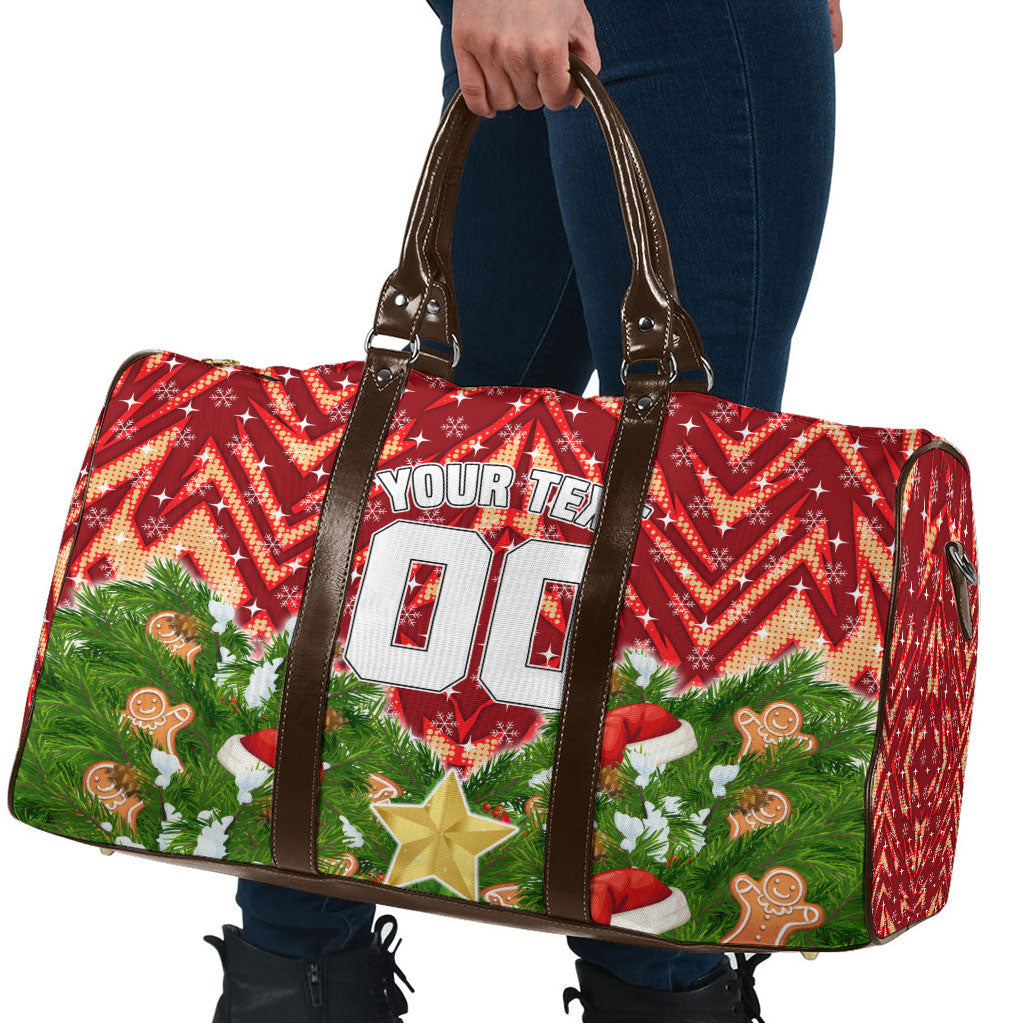 Personalised Dolphins Rugby Christmas Travel Bag Santa Rugby Mascot - Pine Wreath Festive