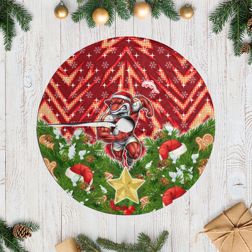 Dolphins Rugby Christmas Tree Skirt Santa Rugby Mascot - Pine Wreath Festive