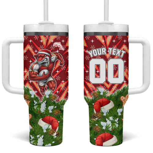 Personalised Dolphins Rugby Christmas Tumbler With Handle Santa Rugby Mascot - Pine Wreath Festive
