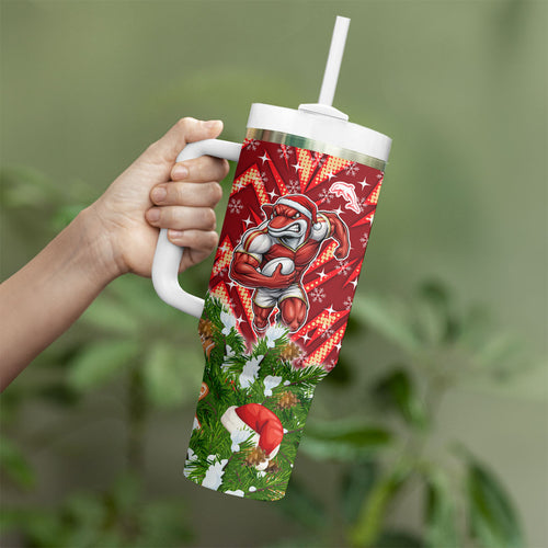 Personalised Dolphins Rugby Christmas Tumbler With Handle Santa Rugby Mascot - Pine Wreath Festive