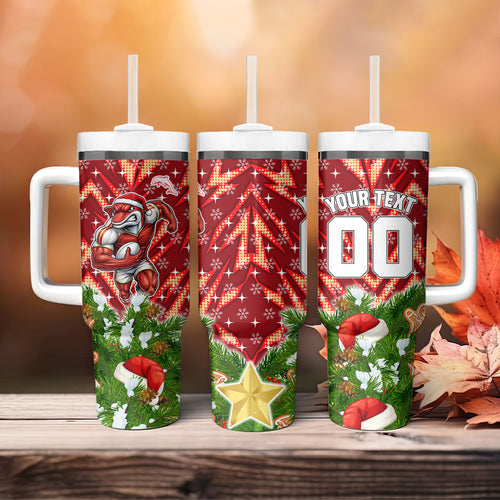 Personalised Dolphins Rugby Christmas Tumbler With Handle Santa Rugby Mascot - Pine Wreath Festive