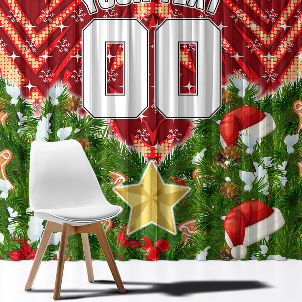 Personalised Dolphins Rugby Christmas Window Curtain Santa Rugby Mascot - Pine Wreath Festive