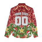 Personalised Dolphins Rugby Christmas Women Casual Shirt Santa Rugby Mascot - Pine Wreath Festive