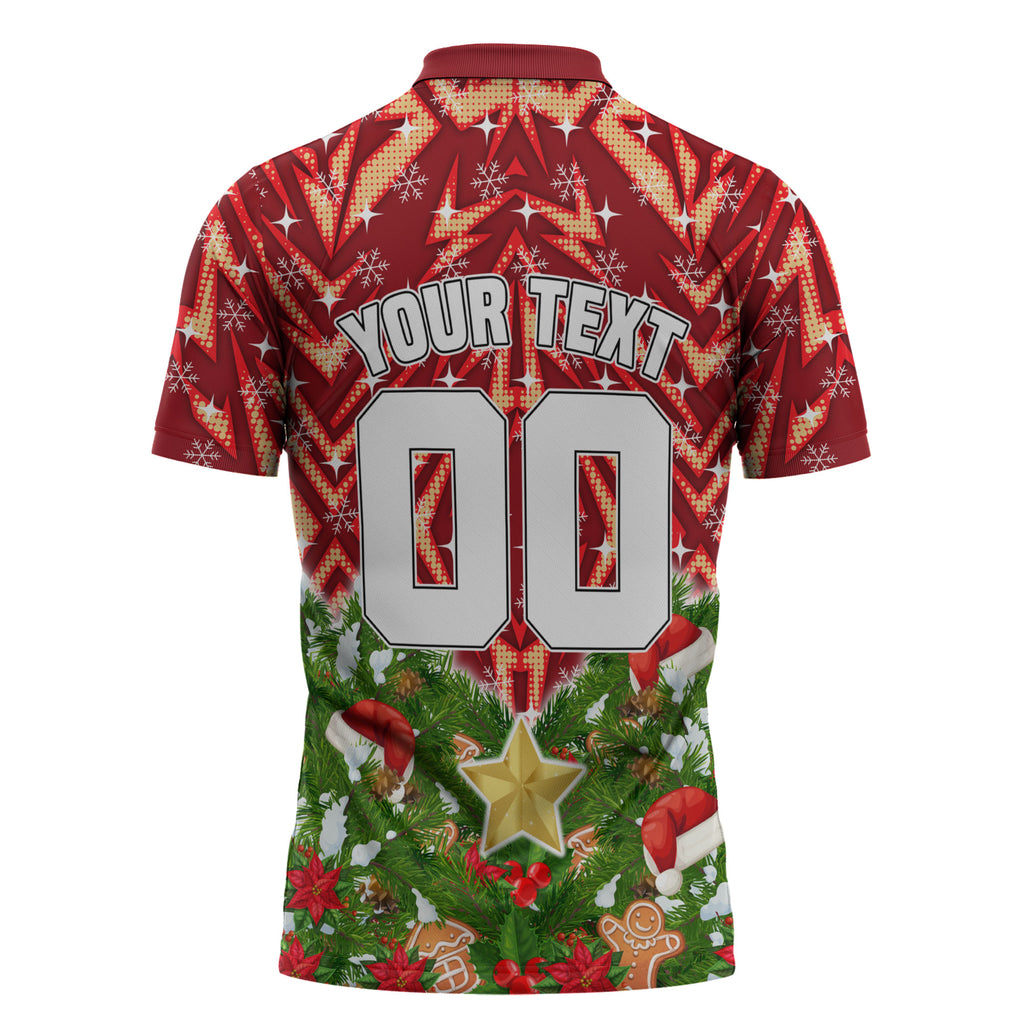 Personalised Dolphins Rugby Christmas Zipper Polo Shirt Santa Rugby Mascot - Pine Wreath Festive