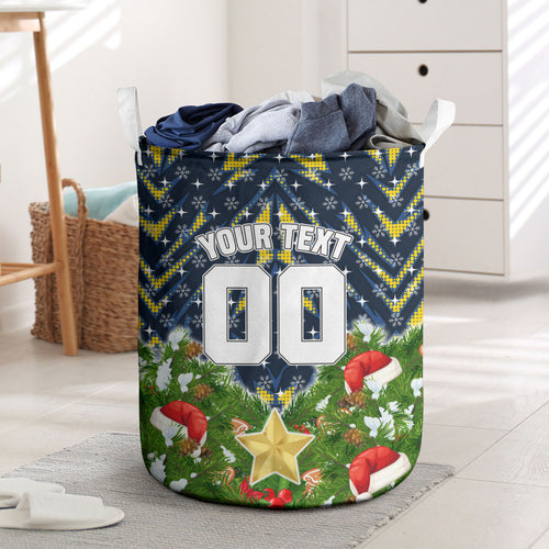 Personalised Cowboys Rugby Christmas Laundry Basket Santa Rugby Mascot - Pine Wreath Festive