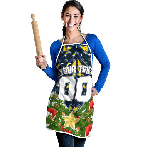 Personalised Cowboys Rugby Christmas Apron Santa Rugby Mascot - Pine Wreath Festive