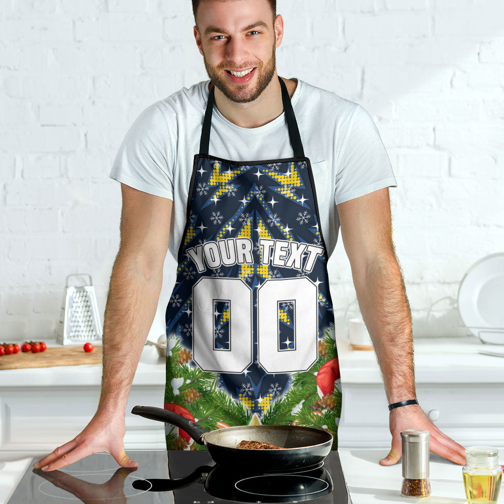 Personalised Cowboys Rugby Christmas Apron Santa Rugby Mascot - Pine Wreath Festive