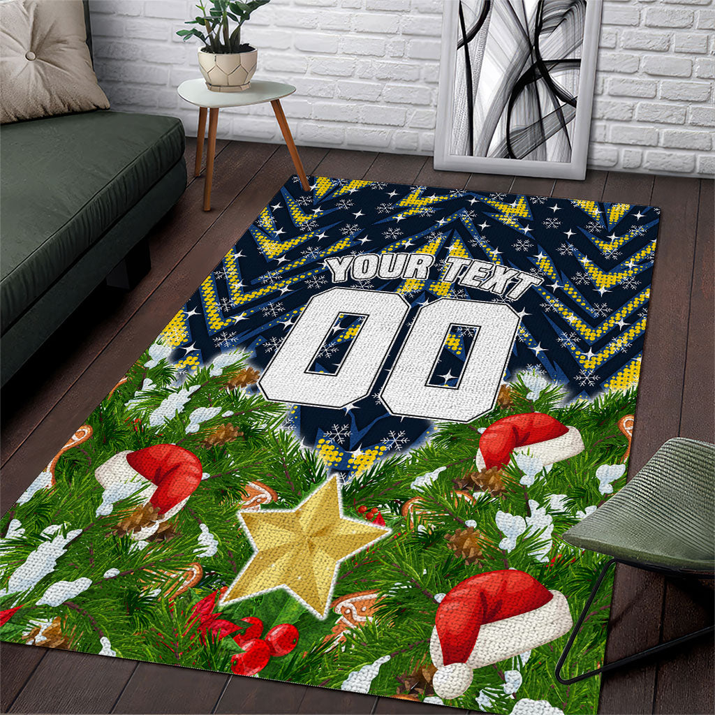 Personalised Cowboys Rugby Christmas Area Rug Santa Rugby Mascot - Pine Wreath Festive