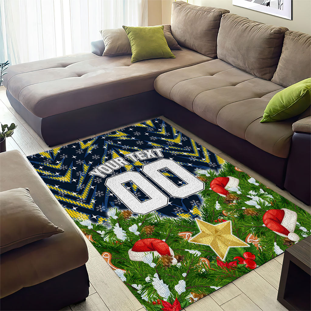 Personalised Cowboys Rugby Christmas Area Rug Santa Rugby Mascot - Pine Wreath Festive