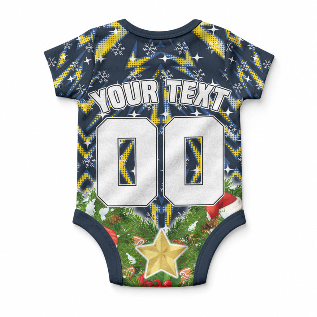 Personalised Cowboys Rugby Christmas Baby Onesie Santa Rugby Mascot - Pine Wreath Festive