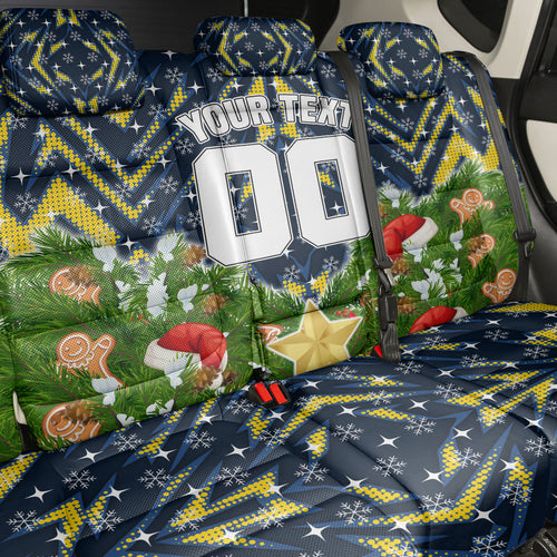 Personalised Cowboys Rugby Christmas Back Car Seat Cover Santa Rugby Mascot - Pine Wreath Festive