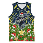 Personalised Cowboys Rugby Christmas Basketball Jersey Santa Rugby Mascot - Pine Wreath Festive