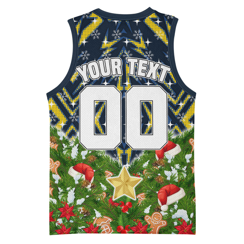 Personalised Cowboys Rugby Christmas Basketball Jersey Santa Rugby Mascot - Pine Wreath Festive