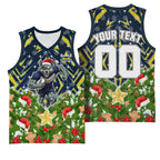 Personalised Cowboys Rugby Christmas Basketball Jersey Santa Rugby Mascot - Pine Wreath Festive