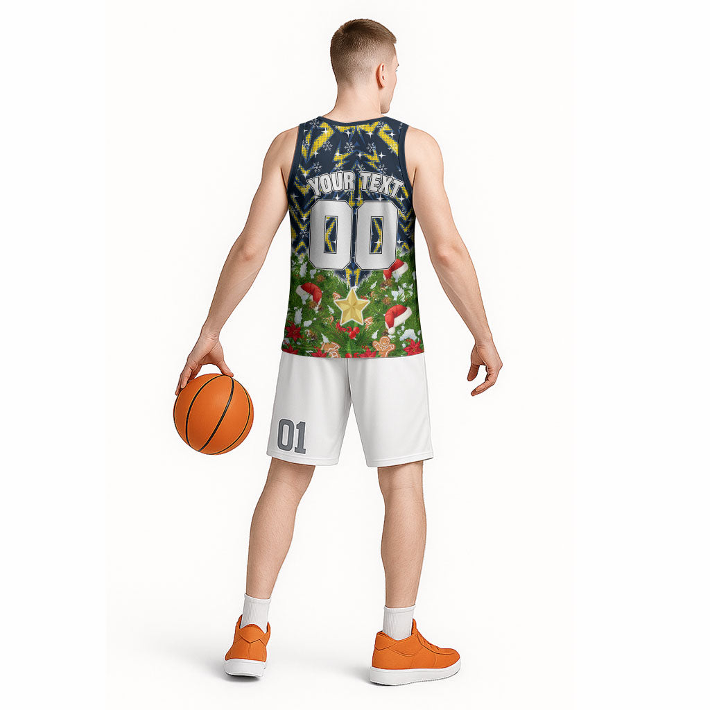 Personalised Cowboys Rugby Christmas Basketball Jersey Santa Rugby Mascot - Pine Wreath Festive