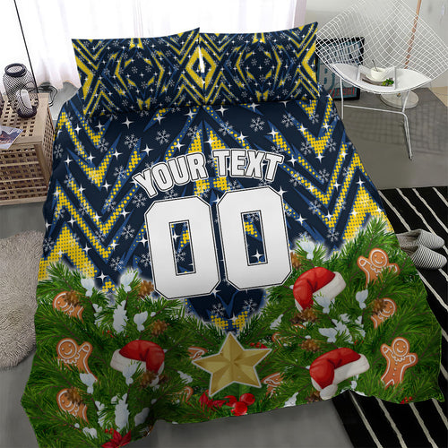 Personalised Cowboys Rugby Christmas Bedding Set Santa Rugby Mascot - Pine Wreath Festive