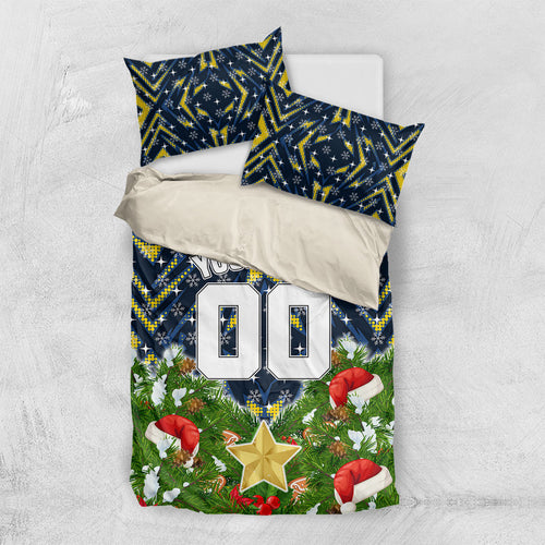 Personalised Cowboys Rugby Christmas Bedding Set Santa Rugby Mascot - Pine Wreath Festive