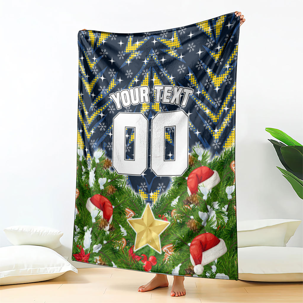 Personalised Cowboys Rugby Christmas Blanket Santa Rugby Mascot - Pine Wreath Festive