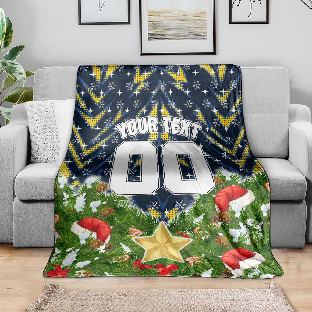 Personalised Cowboys Rugby Christmas Blanket Santa Rugby Mascot - Pine Wreath Festive