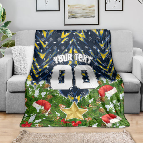 Personalised Cowboys Rugby Christmas Blanket Santa Rugby Mascot - Pine Wreath Festive