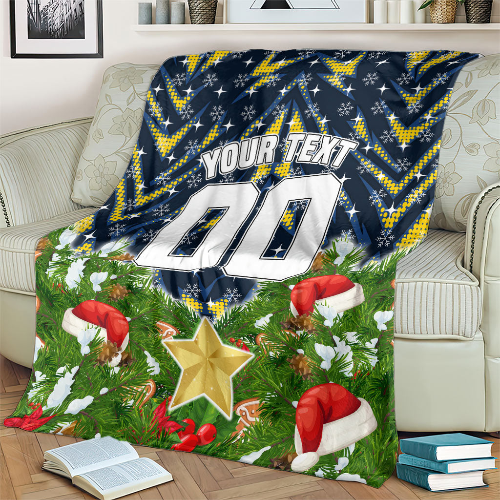 Personalised Cowboys Rugby Christmas Blanket Santa Rugby Mascot - Pine Wreath Festive