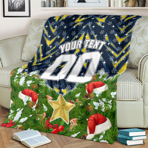 Personalised Cowboys Rugby Christmas Blanket Santa Rugby Mascot - Pine Wreath Festive