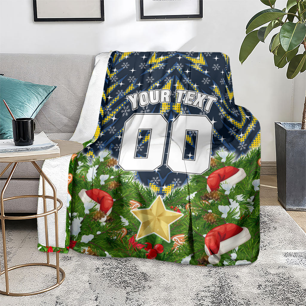 Personalised Cowboys Rugby Christmas Blanket Santa Rugby Mascot - Pine Wreath Festive