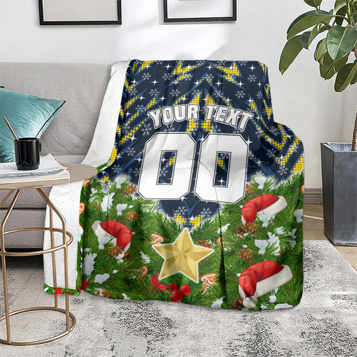 Personalised Cowboys Rugby Christmas Blanket Santa Rugby Mascot - Pine Wreath Festive
