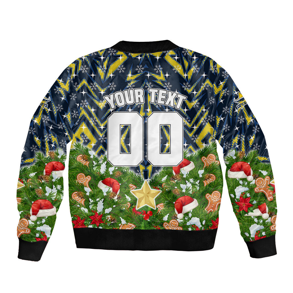Personalised Cowboys Rugby Christmas Bomber Jacket Santa Rugby Mascot - Pine Wreath Festive