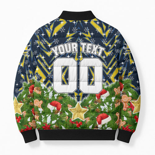 Personalised Cowboys Rugby Christmas Bomber Puffer Jacket Santa Rugby Mascot - Pine Wreath Festive