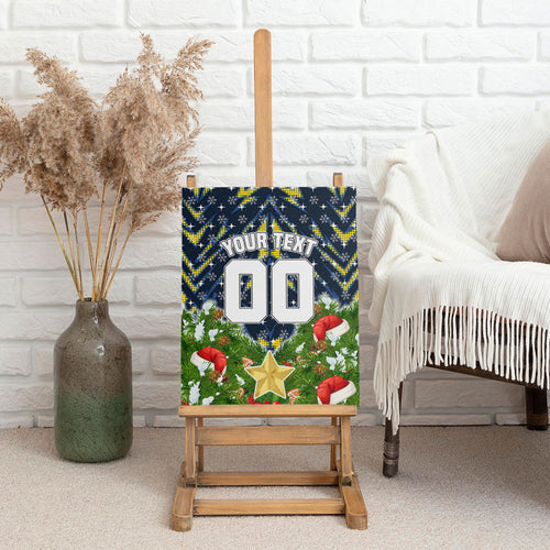 Personalised Cowboys Rugby Christmas Canvas Wall Art Santa Rugby Mascot - Pine Wreath Festive