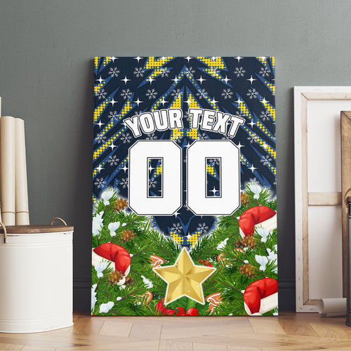Personalised Cowboys Rugby Christmas Canvas Wall Art Santa Rugby Mascot - Pine Wreath Festive