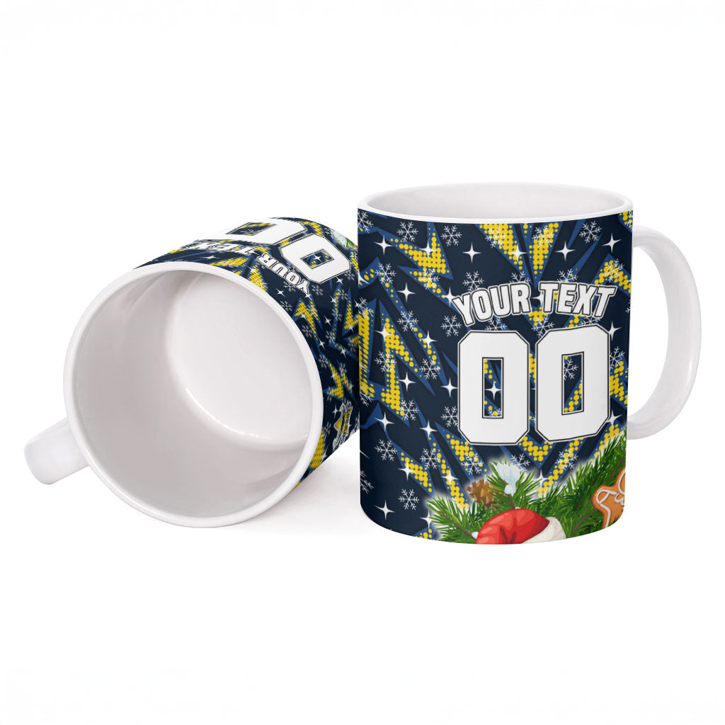 Personalised Cowboys Rugby Christmas Ceramic Mug Santa Rugby Mascot - Pine Wreath Festive