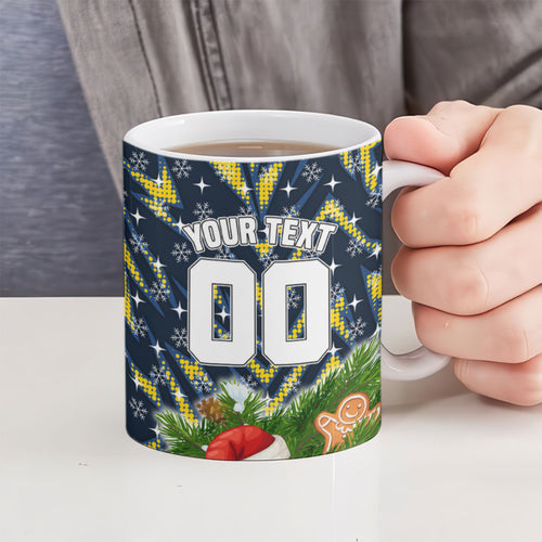 Personalised Cowboys Rugby Christmas Ceramic Mug Santa Rugby Mascot - Pine Wreath Festive